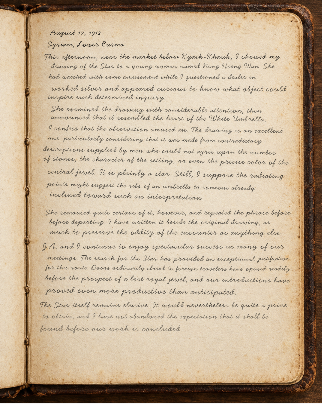Handwritten journal page dated August 17, 1912, discussing a drawing of the Star and a search that remained unresolved.