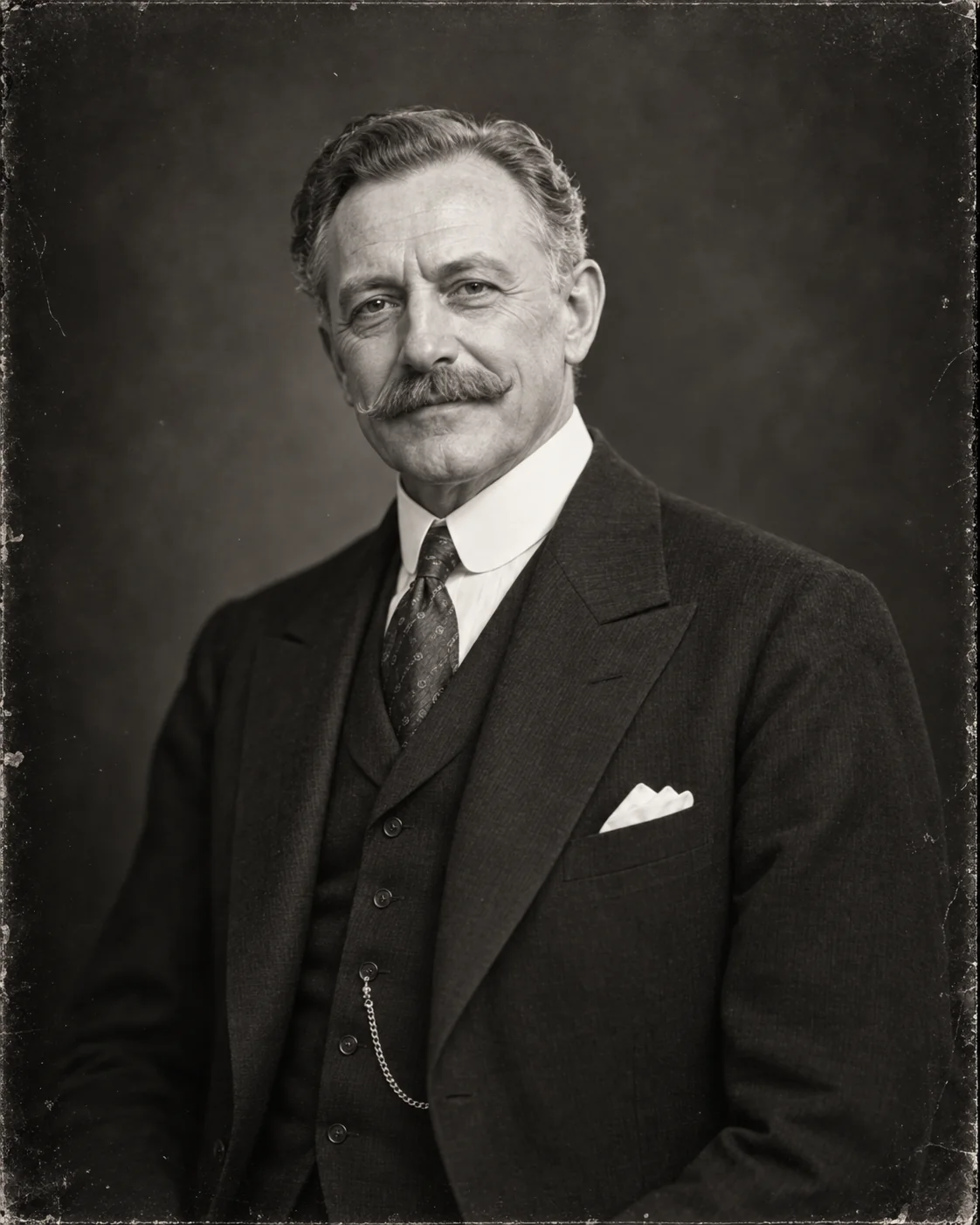 Black-and-white portrait of Theodore Cockatoo in a suit and tie.